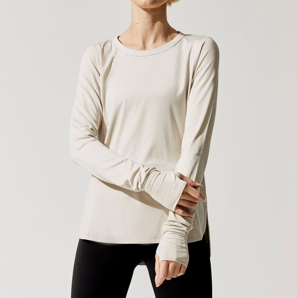 Varley Kearney Long Sleeved Top Blush Marl Cream Ivory Thumbholes Scoop Neck XS - Picture 2 of 10